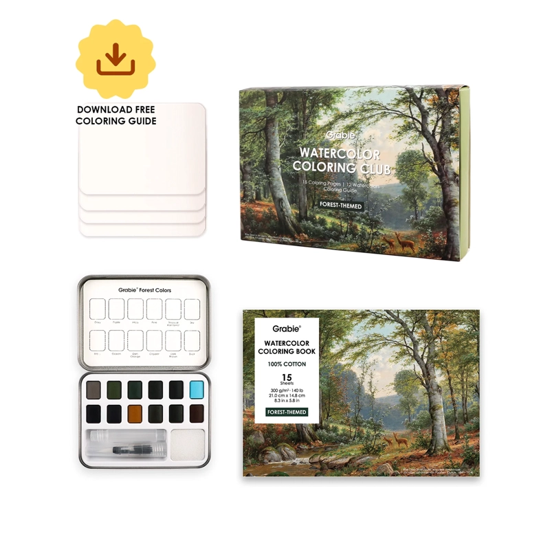 GRABIE CLUB BOX: KIT DE ACUARELA + LIBRO DE TEMATICA BOSQUE - 1
