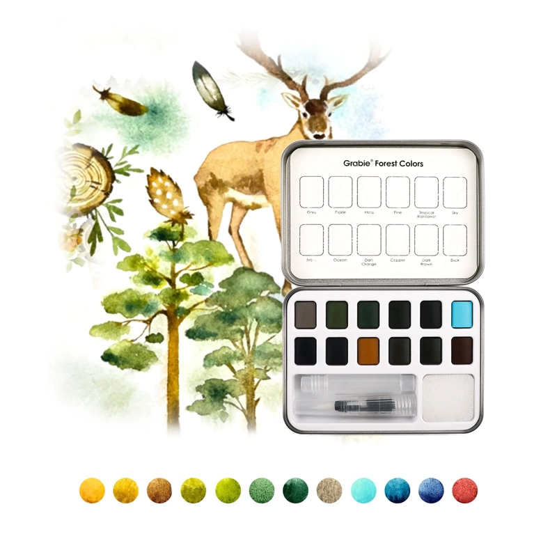 GRABIE CLUB BOX: KIT DE ACUARELA + LIBRO DE TEMATICA BOSQUE - 2
