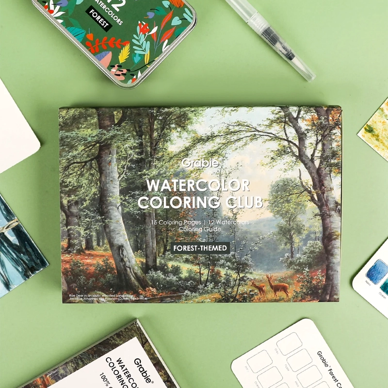 GRABIE CLUB BOX: KIT DE ACUARELA + LIBRO DE TEMATICA BOSQUE - 8