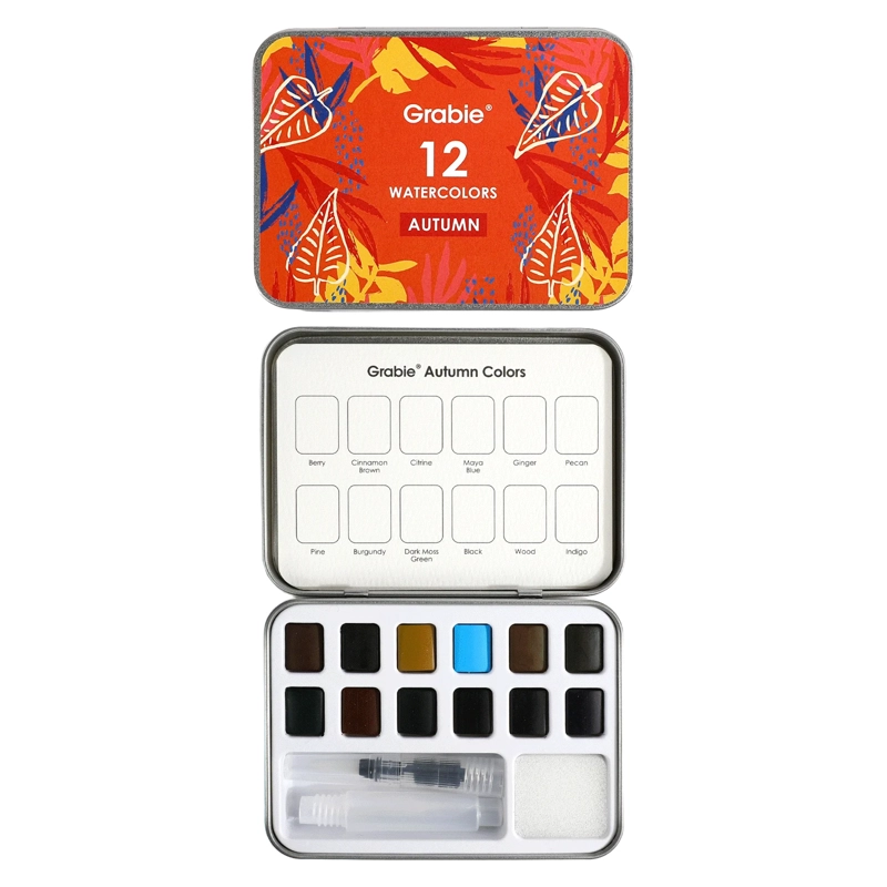 GRABIE SET ACUARELA DE BOLSILLO + PINCEL 12 COLORES OTOÑALES - 1