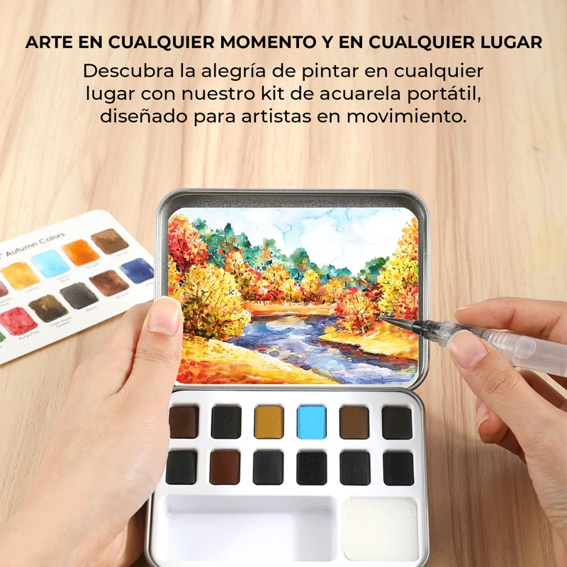 GRABIE SET ACUARELA DE BOLSILLO + PINCEL 12 COLORES OTOÑALES - 4