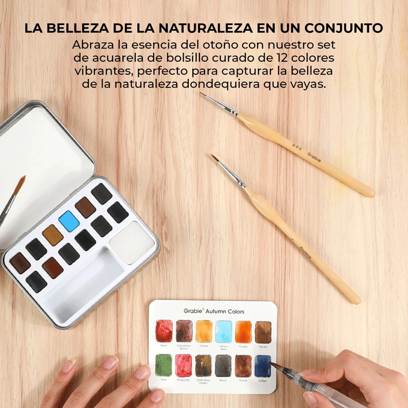 GRABIE SET ACUARELA DE BOLSILLO + PINCEL 12 COLORES OTOÑALES - 6
