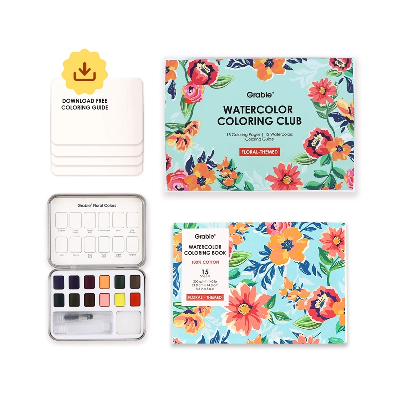 GRABIE CLUB BOX: KIT DE ACUARELA + LIBRO DE TEMATICA FLORAL - 1