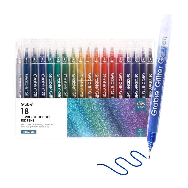 GRABIE BOLIGRAFOS JUMBO TINTA DE GEL CON GLITTER 18 COLORES - 1