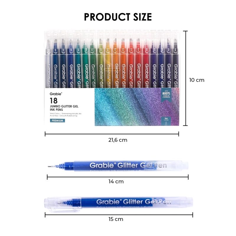 GRABIE BOLIGRAFOS JUMBO TINTA DE GEL CON GLITTER 18 COLORES - 2
