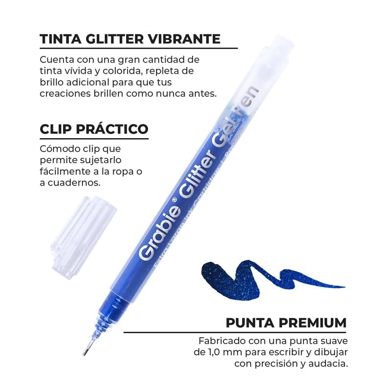 GRABIE BOLIGRAFOS JUMBO TINTA DE GEL CON GLITTER 18 COLORES - 4