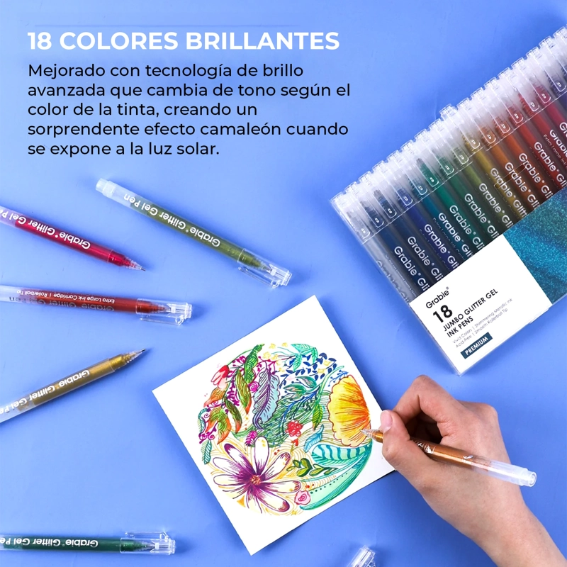 GRABIE BOLIGRAFOS JUMBO TINTA DE GEL CON GLITTER 18 COLORES - 7