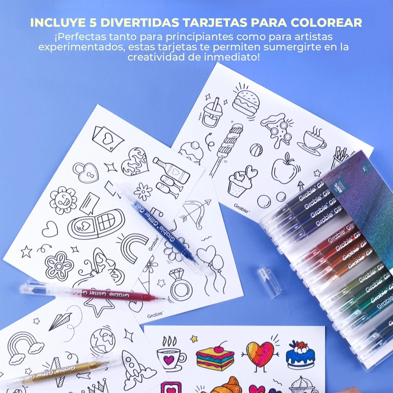GRABIE BOLIGRAFOS JUMBO TINTA DE GEL CON GLITTER 18 COLORES - 8