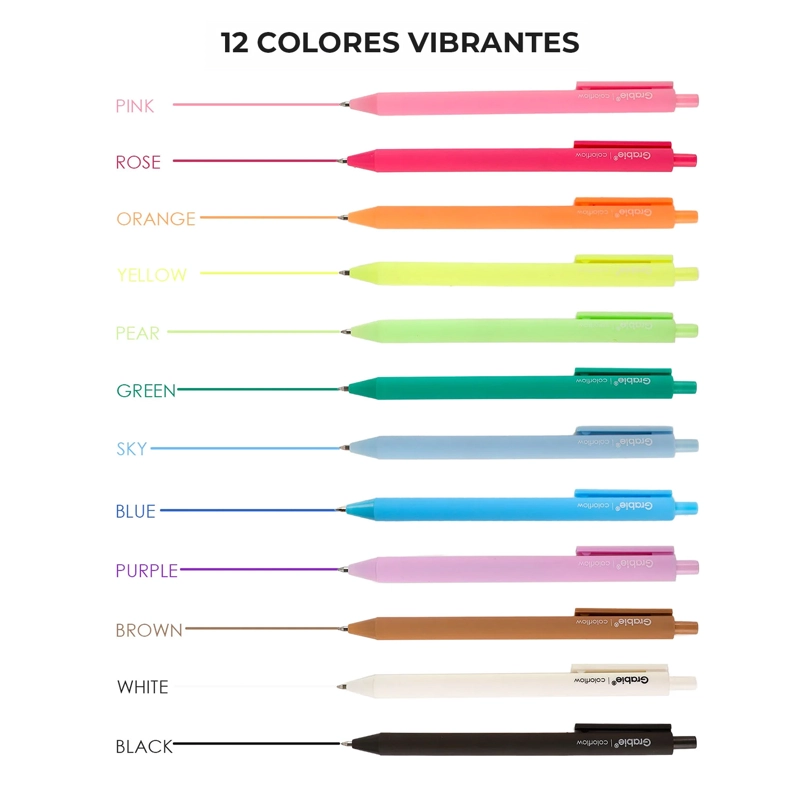 GRABIE 12 BOLIGRAFOS RETRACTILES DE GEL ACRILICO COLORFLOW - 2