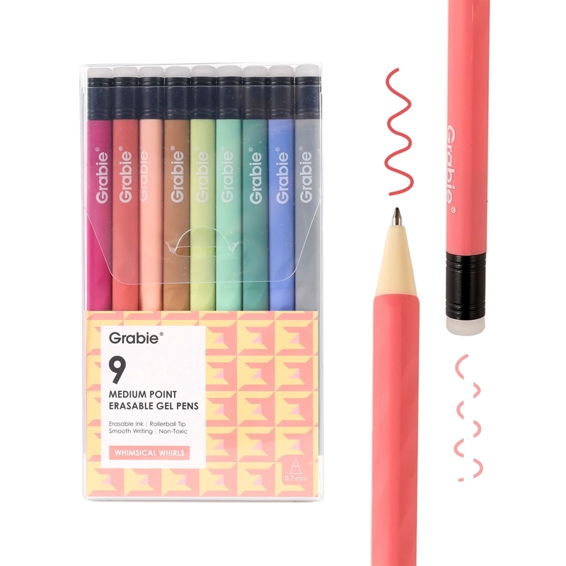 GRABIE SET DE 9 BOLIGRAFOS DE GEL BORRABLES TONOS PASTEL - 1