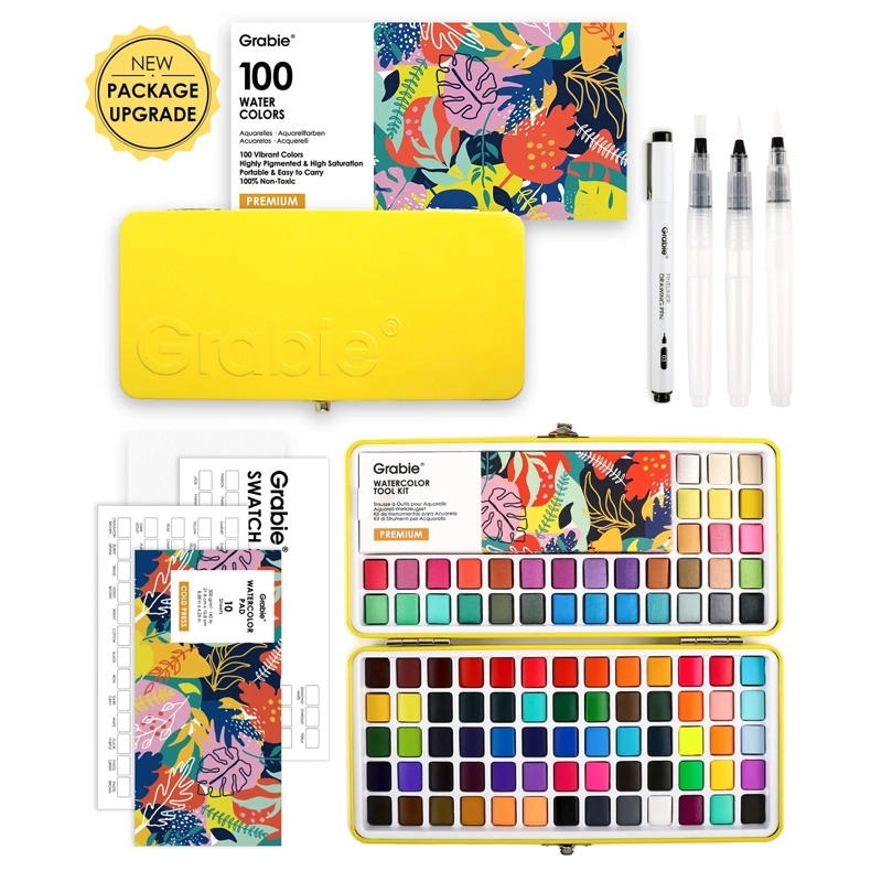 GRABIE SET DE ACUARELAS PREMIUM TODO EN UNO 100 COLORES - 1