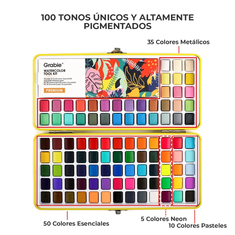 GRABIE SET DE ACUARELAS PREMIUM TODO EN UNO 100 COLORES - 2