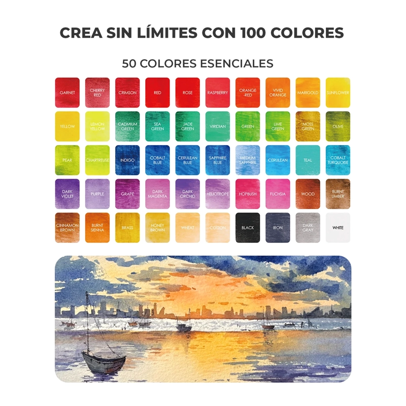 GRABIE SET DE ACUARELAS PREMIUM TODO EN UNO 100 COLORES - 3