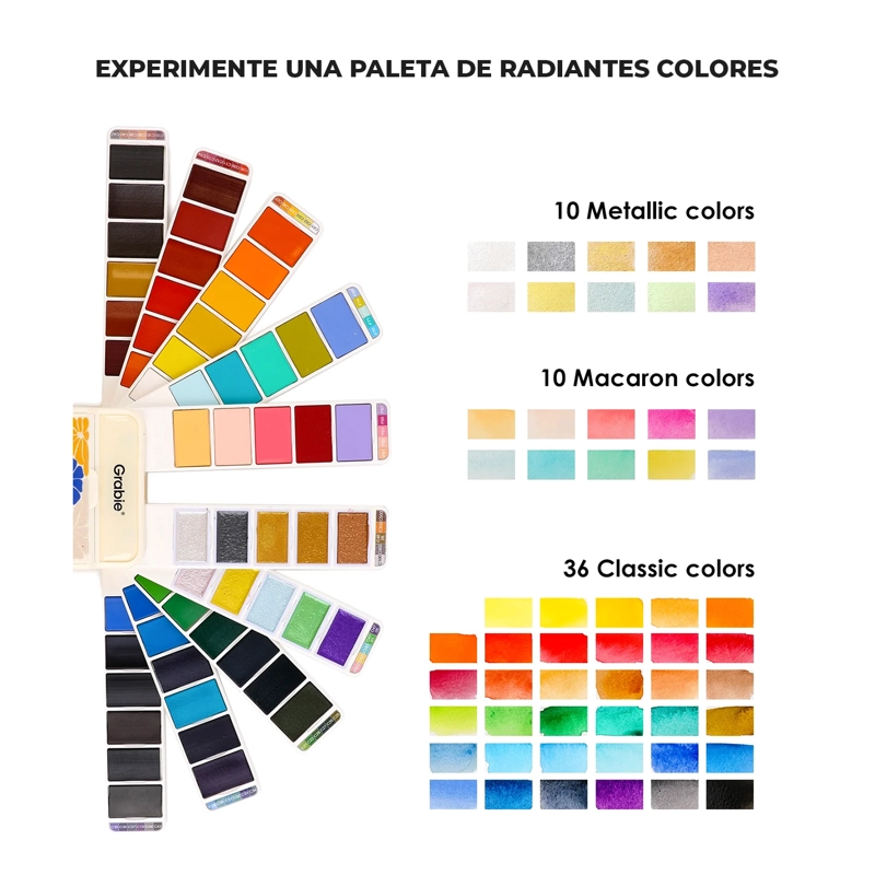 GRABIE SET DE ACUARELA PLEGABLE DE 56 COLORES CON PINCEL - 4