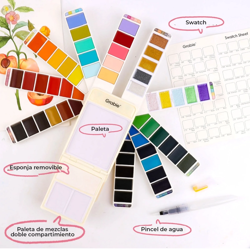 GRABIE SET DE ACUARELA PLEGABLE DE 56 COLORES CON PINCEL - 5