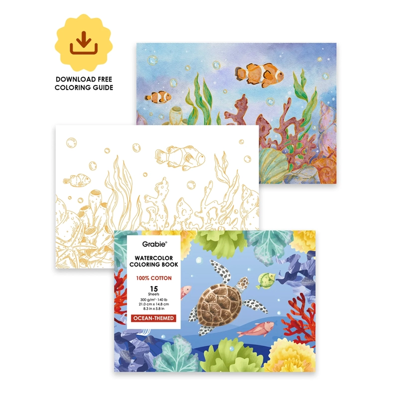 LIBRO ACUARELA COLOREAR 100% ALGODON 15 HOJAS A5 300G OCEANO - 1