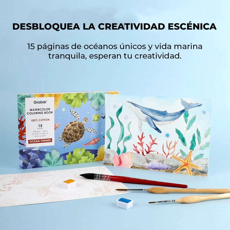 LIBRO ACUARELA COLOREAR 100% ALGODON 15 HOJAS A5 300G OCEANO - 5