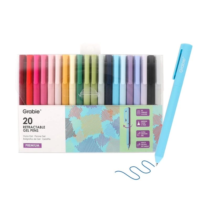 GRABIE SET DE 20 BOLIGRAFOS DE GEL RETRACTILES DE COLORES - 1