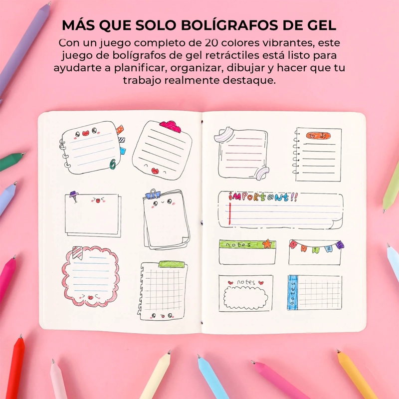 GRABIE SET DE 20 BOLIGRAFOS DE GEL RETRACTILES DE COLORES - 6