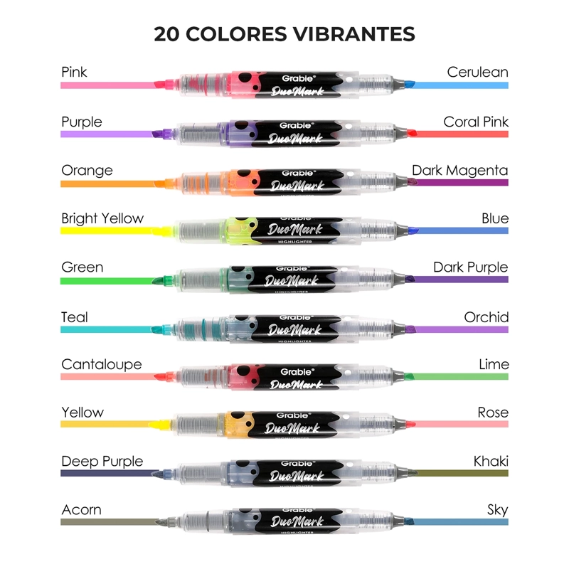 GRABIE SET DE 10 DESTACADORES DUOMARK 2 EN 1, 20 COLORES - 2