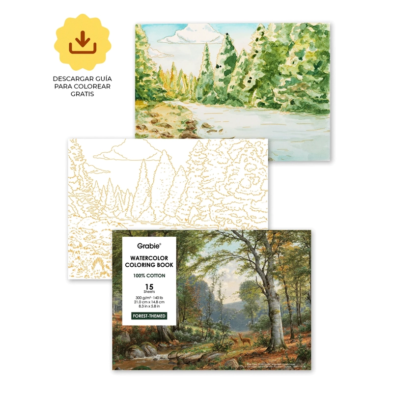 LIBRO ACUARELA COLOREAR 100% ALGODON 15 HOJAS A5 300G BOSQUE - 1