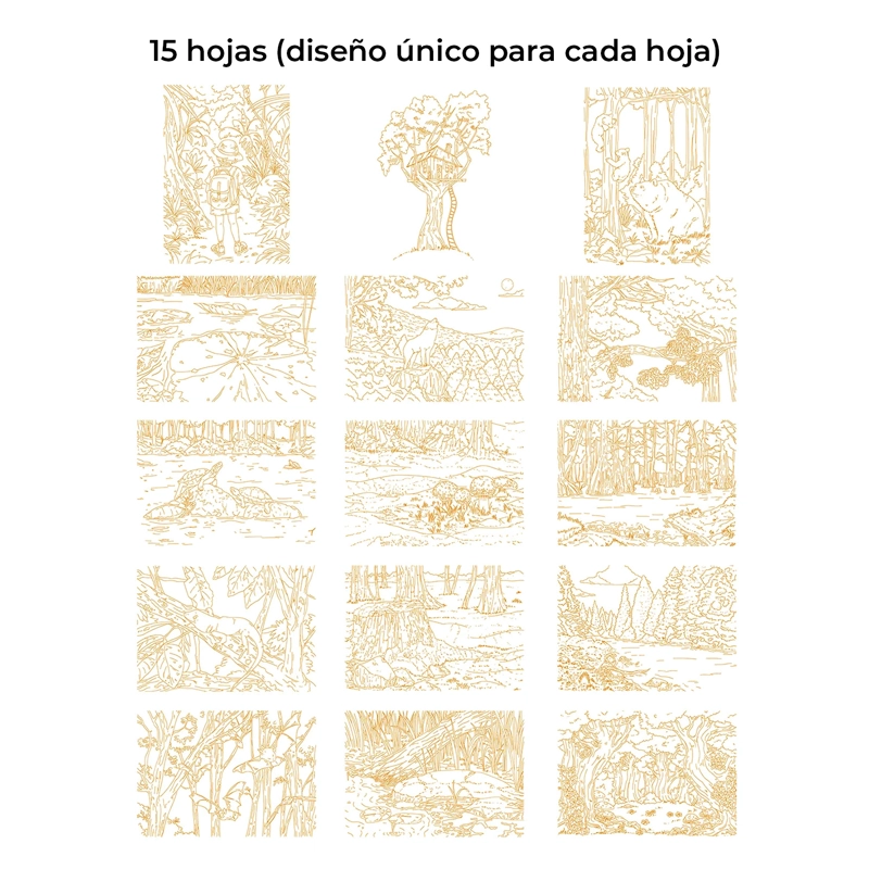 LIBRO ACUARELA COLOREAR 100% ALGODON 15 HOJAS A5 300G BOSQUE - 3