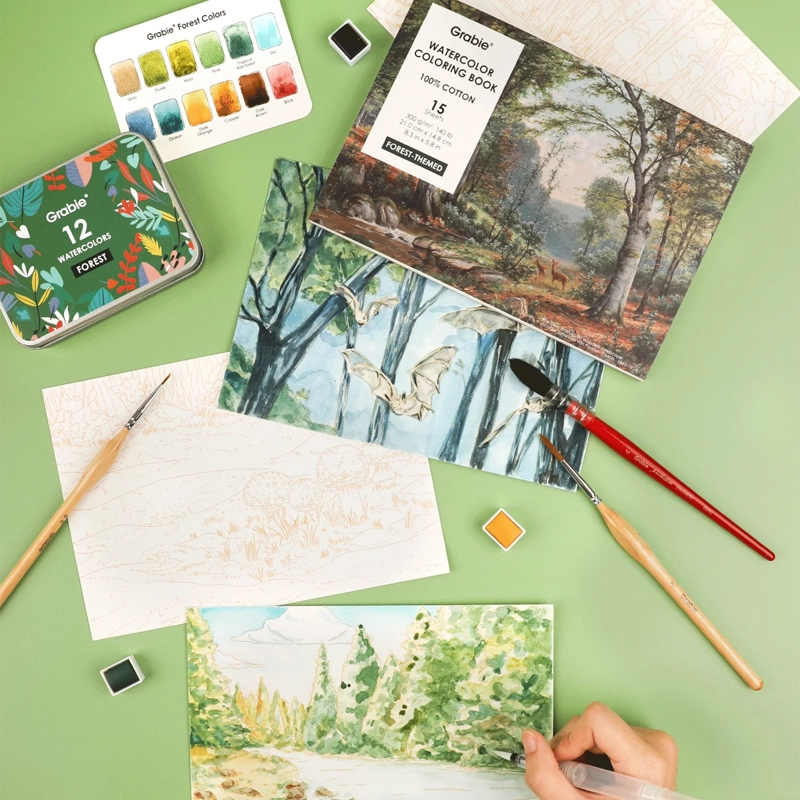 LIBRO ACUARELA COLOREAR 100% ALGODON 15 HOJAS A5 300G BOSQUE - 7