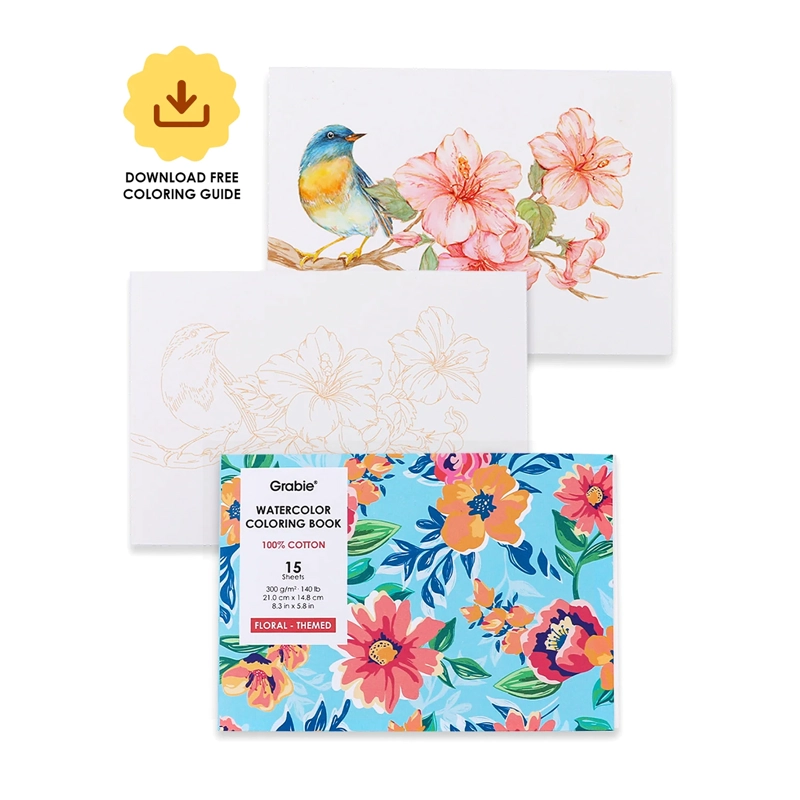 LIBRO ACUARELA COLOREAR 100% ALGODON 15 HOJAS A5 300G FLORAL - 1