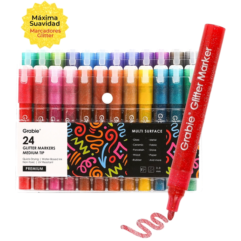 GRABIE 24 MARCADORES ACRILICOS JUMBO CON GLITTER PUNTA 3MM - 1