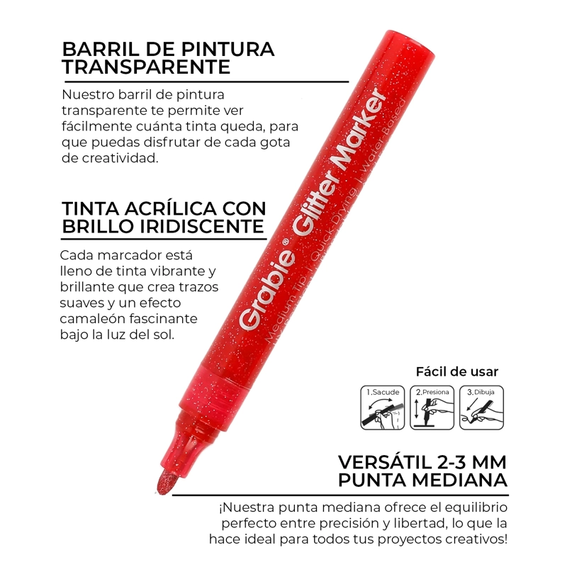 GRABIE 24 MARCADORES ACRILICOS JUMBO CON GLITTER PUNTA 3MM - 3