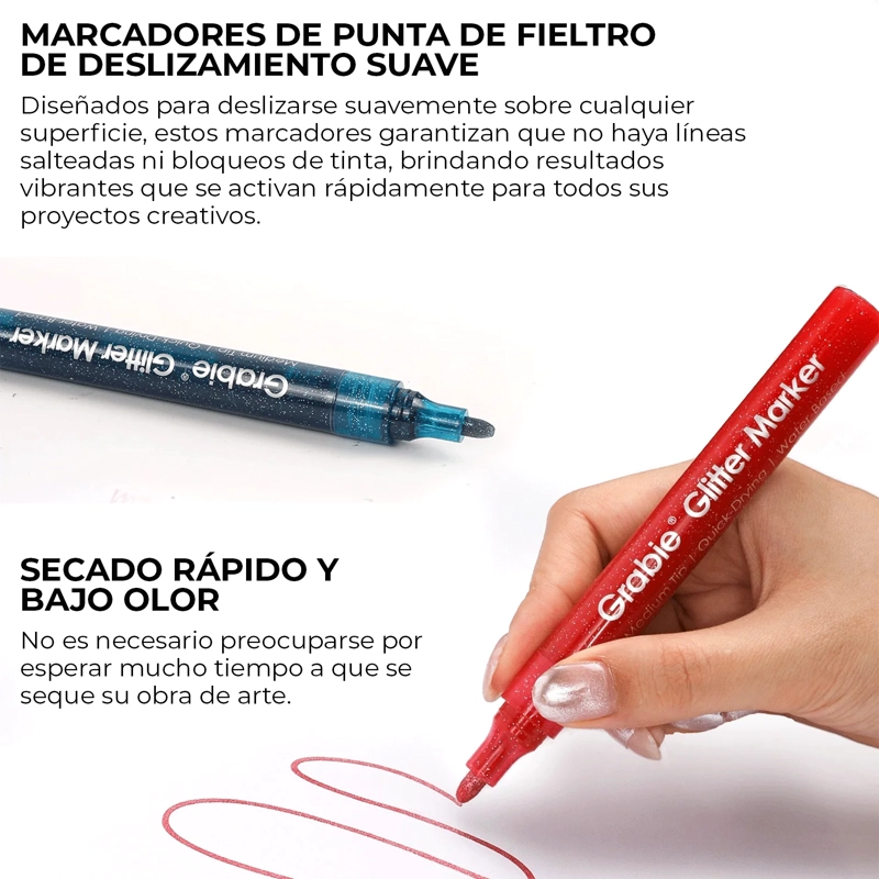 GRABIE 24 MARCADORES ACRILICOS JUMBO CON GLITTER PUNTA 3MM - 4