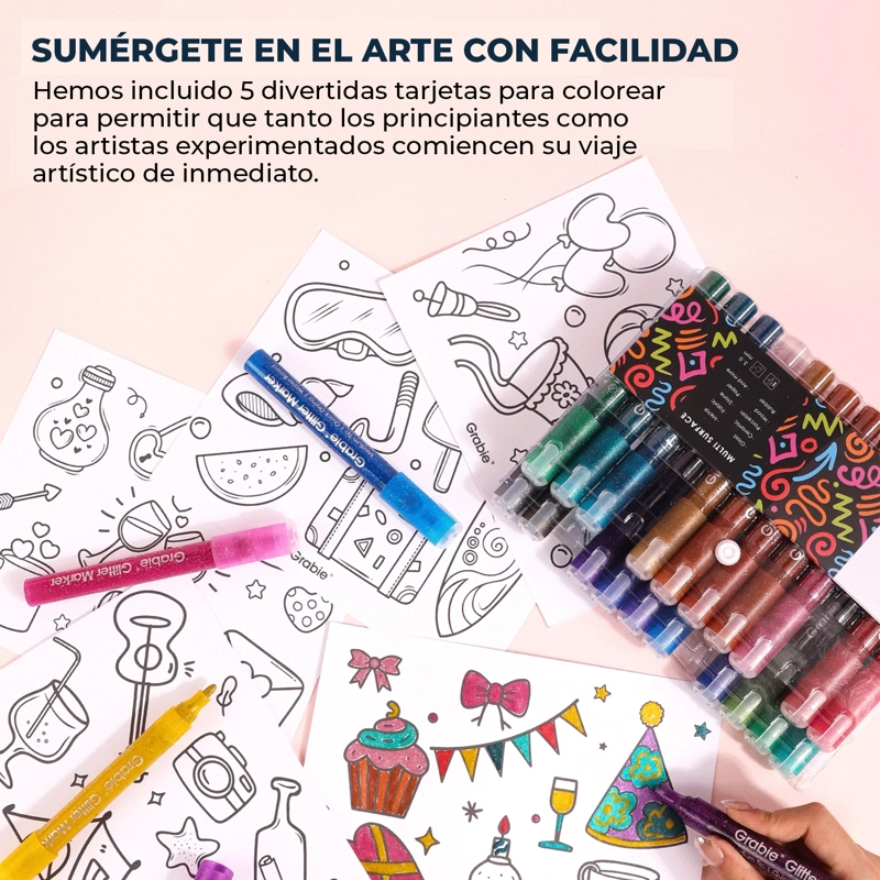 GRABIE 24 MARCADORES ACRILICOS JUMBO CON GLITTER PUNTA 3MM - 5