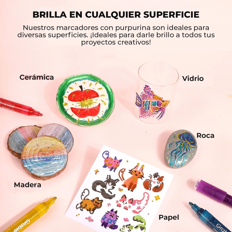 GRABIE 24 MARCADORES ACRILICOS JUMBO CON GLITTER PUNTA 3MM - 6