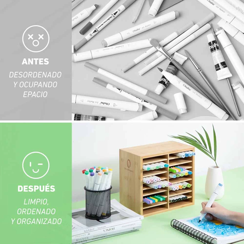 OHUHU ORGANIZADOR DE MARCADORES DE BAMBU PARA 126 UNIDADES - 6