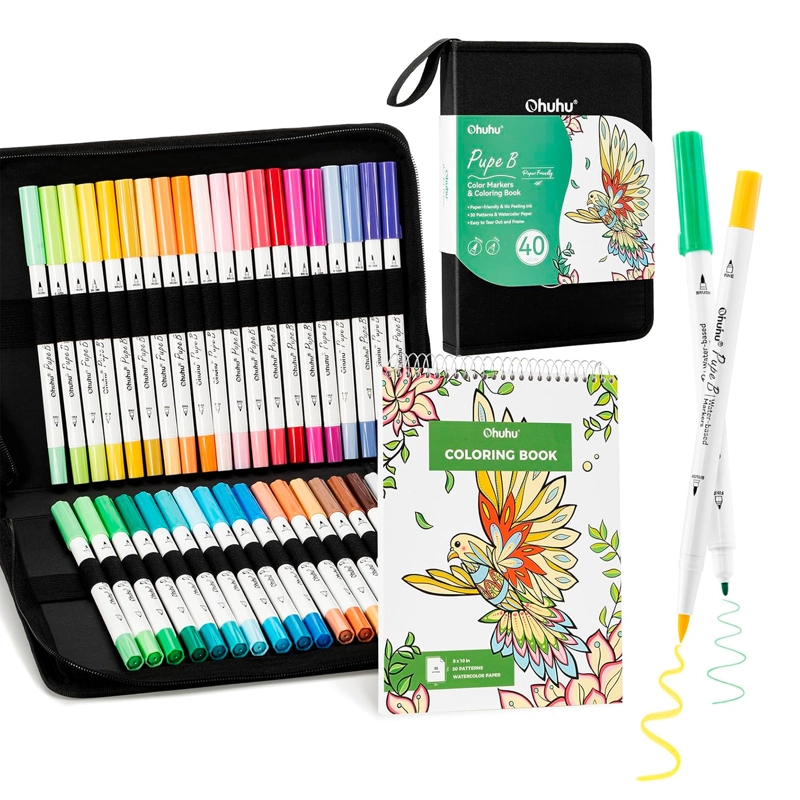 OHUHU 40 MARCADORES PAPERFRIENDLY +LIBRO DE COLOREAR 30HOJAS - 1