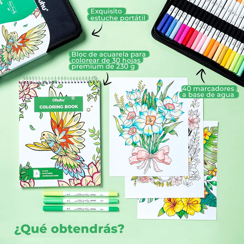 OHUHU 40 MARCADORES PAPERFRIENDLY +LIBRO DE COLOREAR 30HOJAS - 6