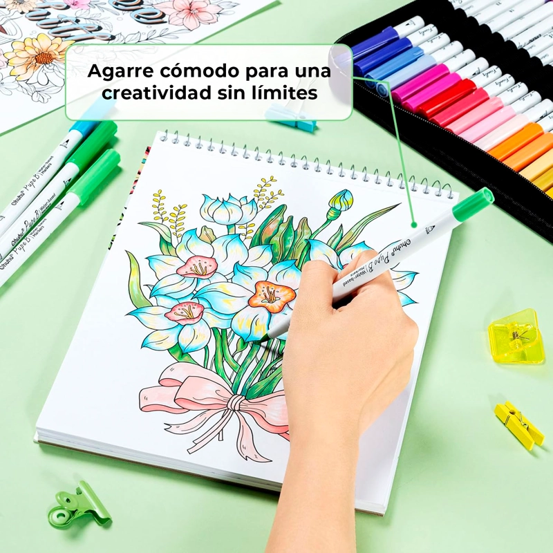 OHUHU 40 MARCADORES PAPERFRIENDLY +LIBRO DE COLOREAR 30HOJAS - 8