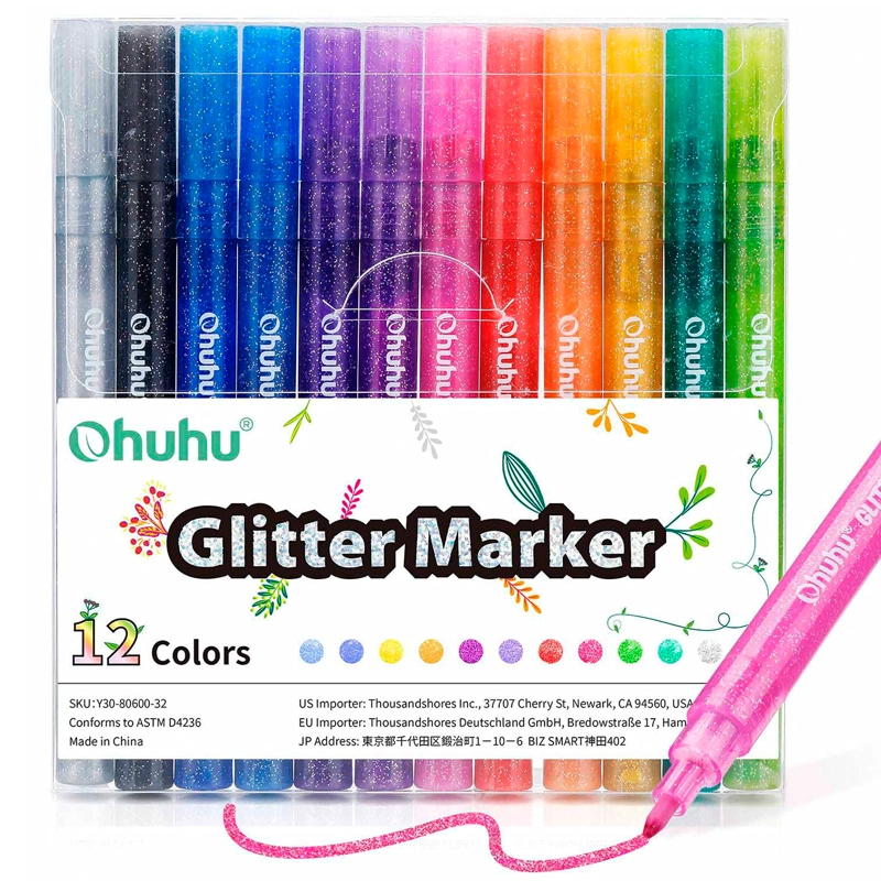 OHUHU 12 MARCADORES GLITTER METALICOS PURPURINA PUNTA 0,7MM - 1
