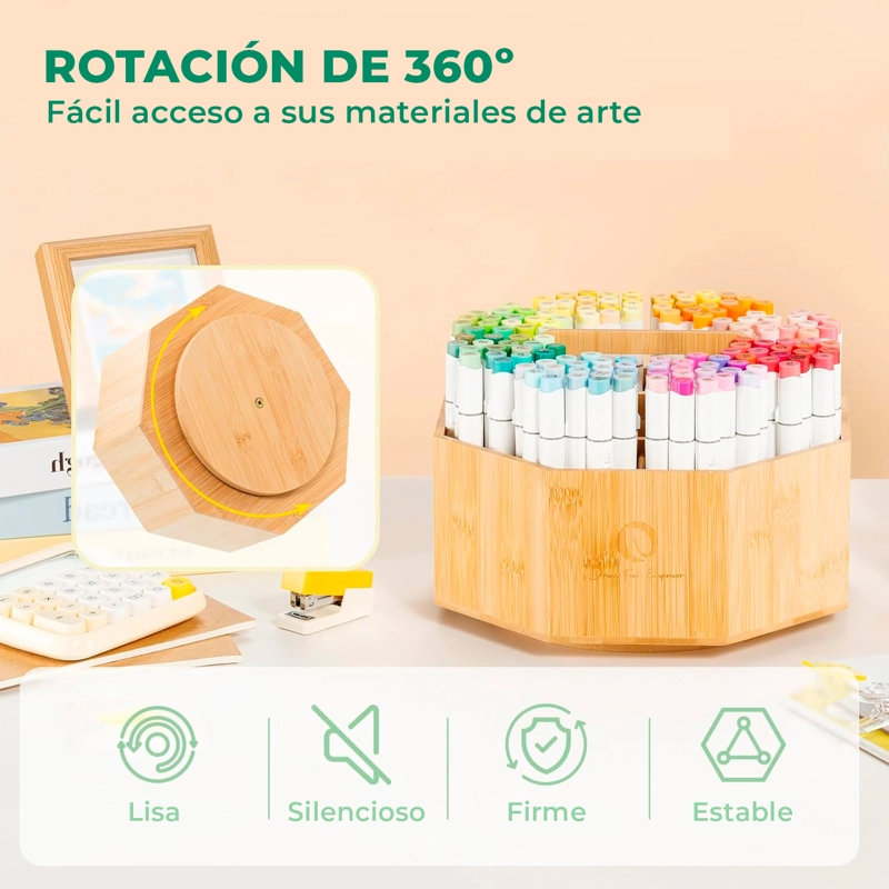 OHUHU ORGANIZADOR DE BAMBU GIRATORIO PARA 162 MARCADORES - 6