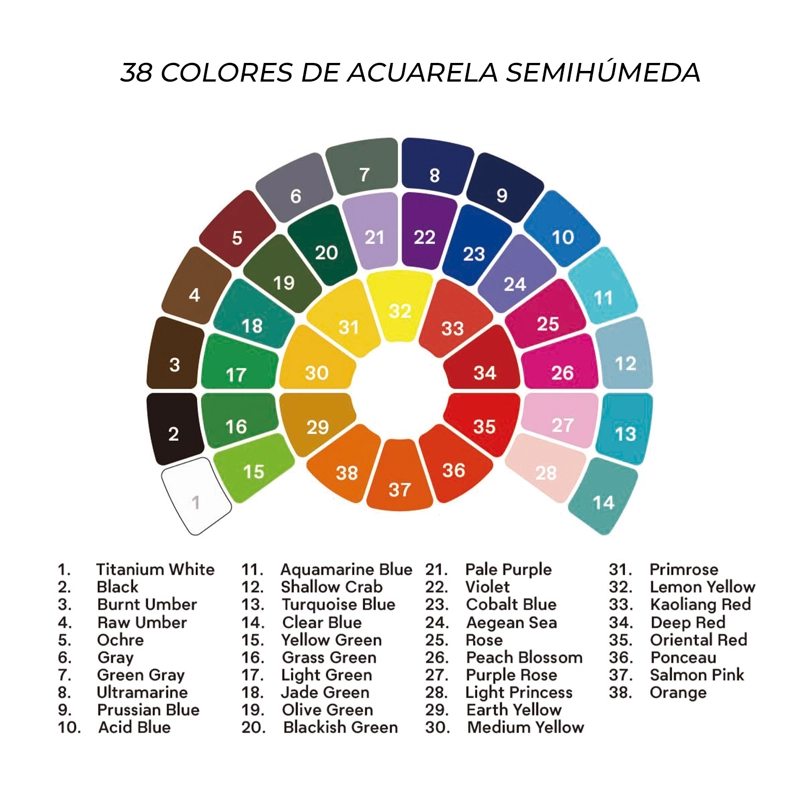 HIMI SET DE ACUARELA SEMI HUMEDA 38 COLORES (ESTUCHE VERDE) - 3