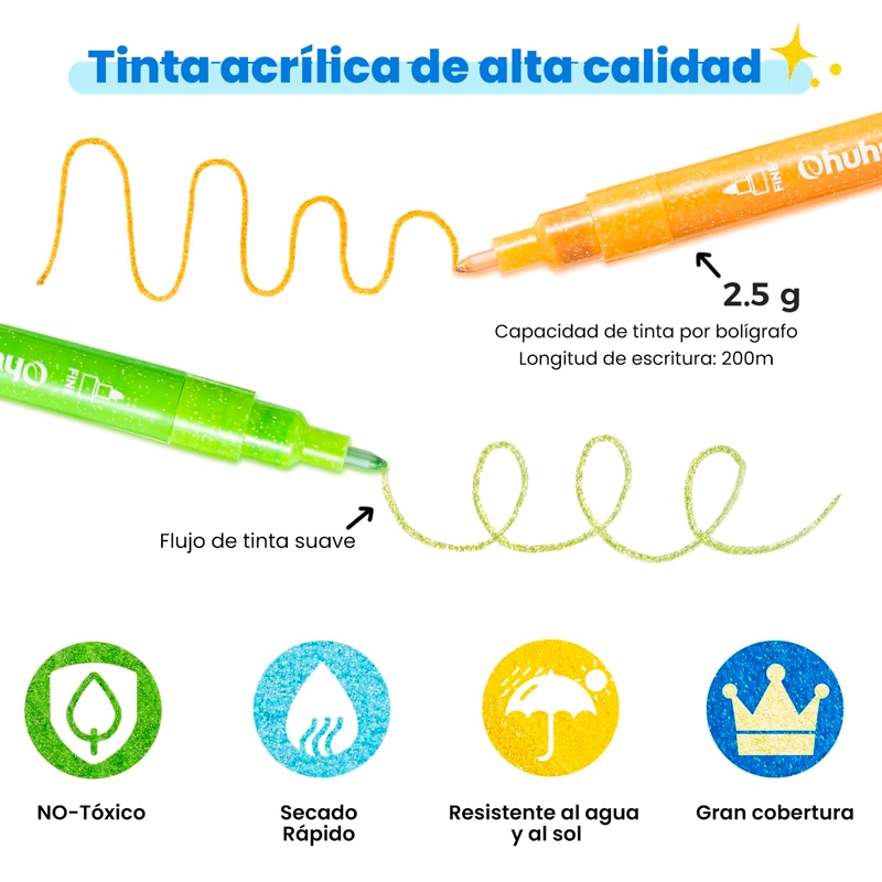 OHUHU 24 MARCADORES ACRILICOS METALIZADOS PUNTA 0,7MM - 4