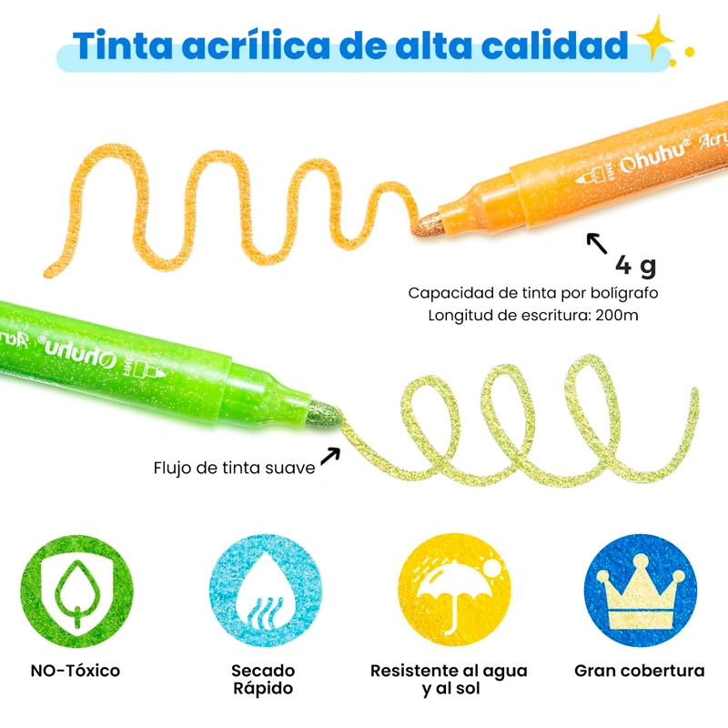 OHUHU 24 MARCADORES ACRILICOS METALIZADOS PUNTA 3,0MM - 4