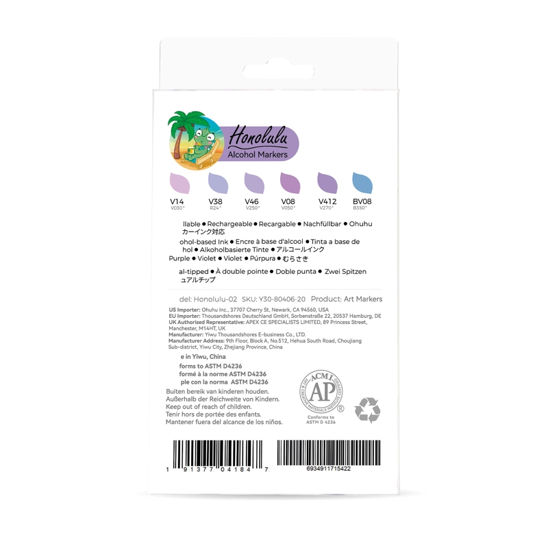 OHUHU 6 MARCADORES ALCOHOL TONOS PURPURA PINCEL & BISELADA - 2