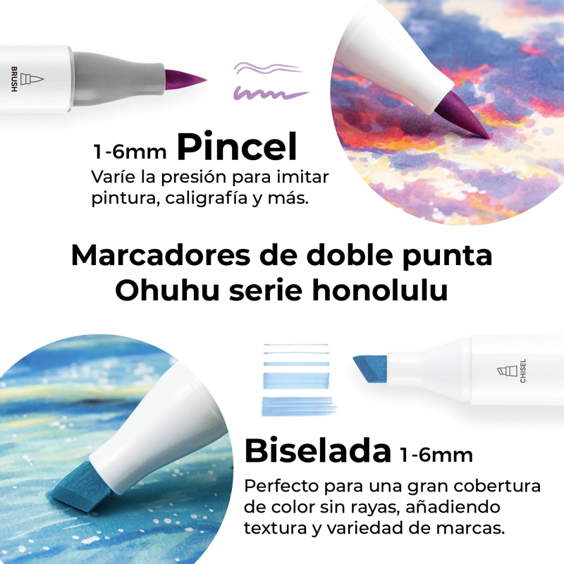 OHUHU 6 MARCADORES ALCOHOL TONOS PURPURA PINCEL & BISELADA - 3