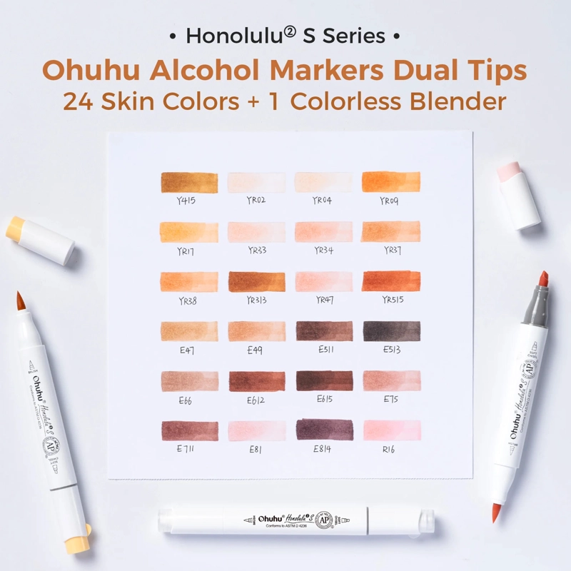 OHUHU 24 MARCADORES PIEL HONOLULU S PINCEL & BISELADA SUAVE - 2
