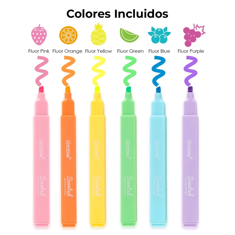 GRABIE 6 DESTACADORES PREMIUM CON AROMAS FRUTALES - 2