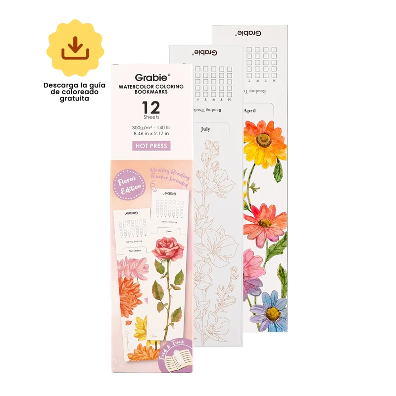 GRABIE 12 MARCAPAGINAS PARA COLOREAR CON ACUARELA FLORAL - 1