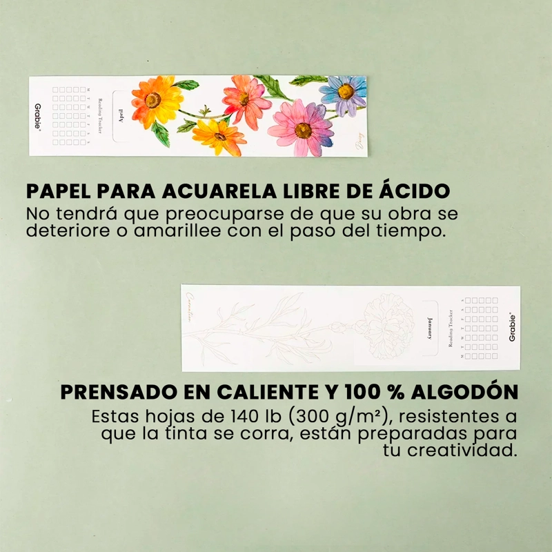 GRABIE 12 MARCAPAGINAS PARA COLOREAR CON ACUARELA FLORAL - 5