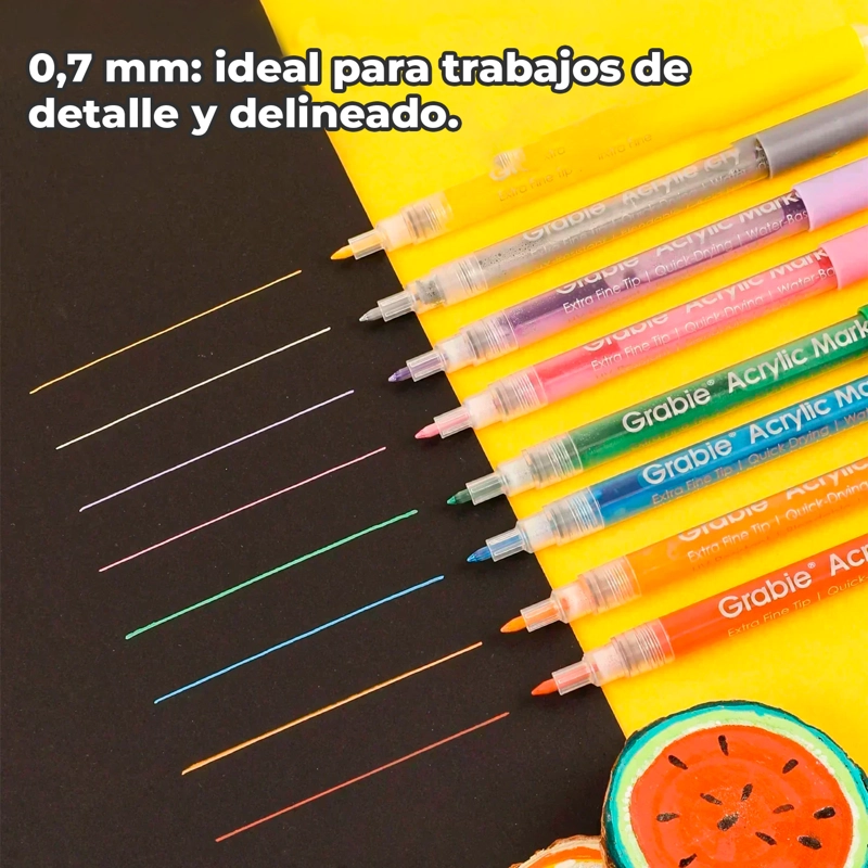 GRABIE 18 MARCADORES ACRILICOS PREMIUM PUNTA FINA 0,7MM - 3