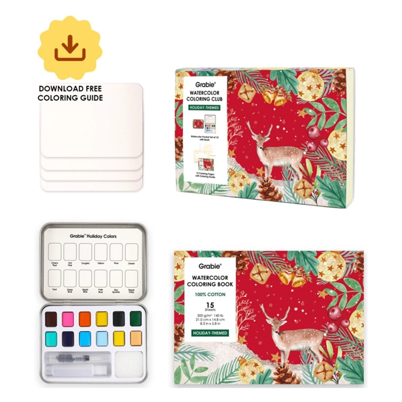 GRABIE CLUB BOX: KIT DE ACUARELA + LIBRO TEMATICA NAVIDEÑA - 1